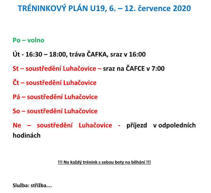 Trninkov pln U19 od 6.7.