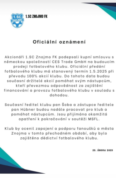 Oficiln oznmen klubu o A-mustvu